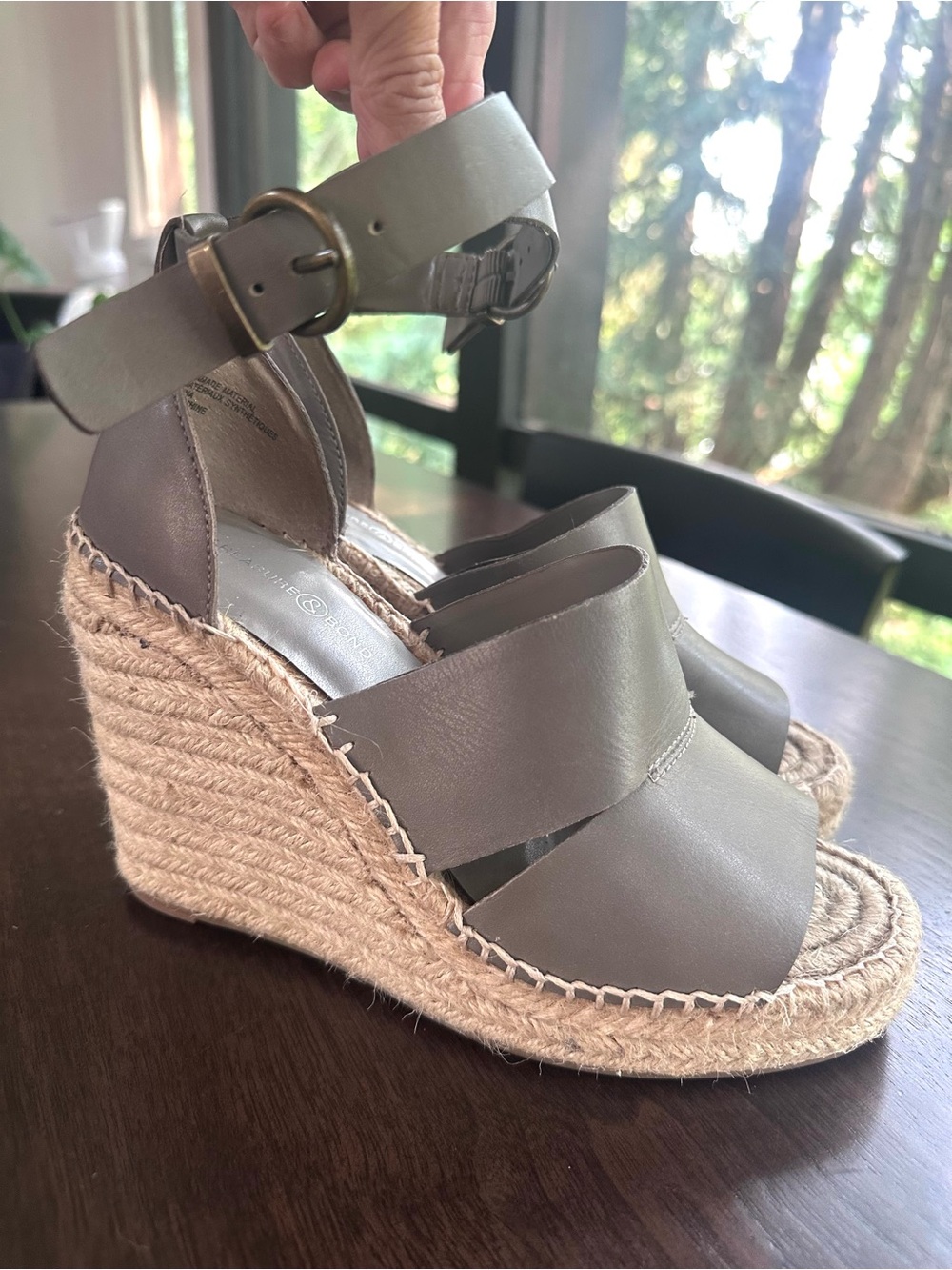 Nordstrom Treasure & Bond Platform Wedge Espadrille Sandals Grey Ankle Strap 7.5